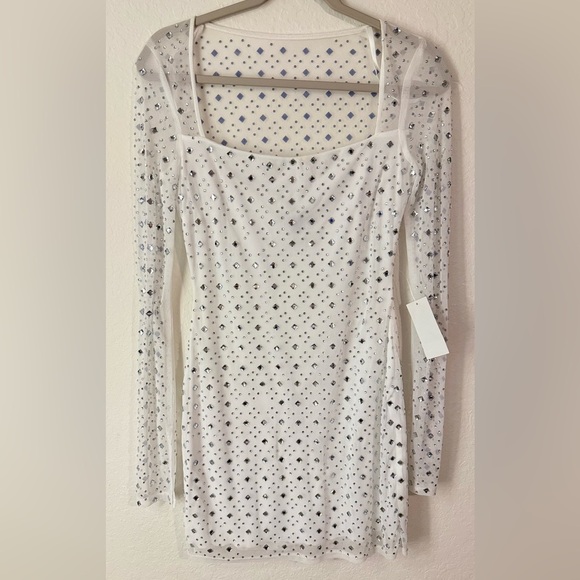 B Darlin White Long Sleeve Dress with Silver stones Size 3/4 Junior - Picture 4 of 6